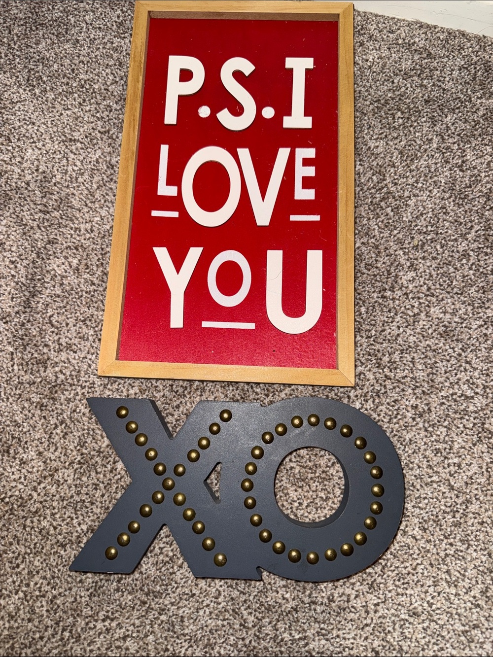 Red "P.S. I Love You" Framed Wall Art and XO sign - valentines